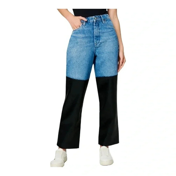 BLANK NYC “THE BAXTER” RIBCAGE STRAIGHT LEG DENIM JEANS W/ FAUX LEATHER‎ SIZE 24 - Picture 2 of 15